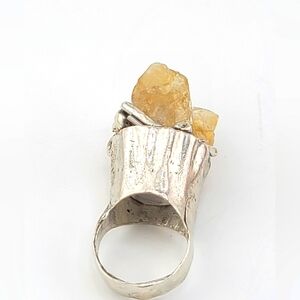 RAW CITRINE BRUTALIST STYLE RING HANDMADE IN STERLING SILVER METAL SIZE 7.5